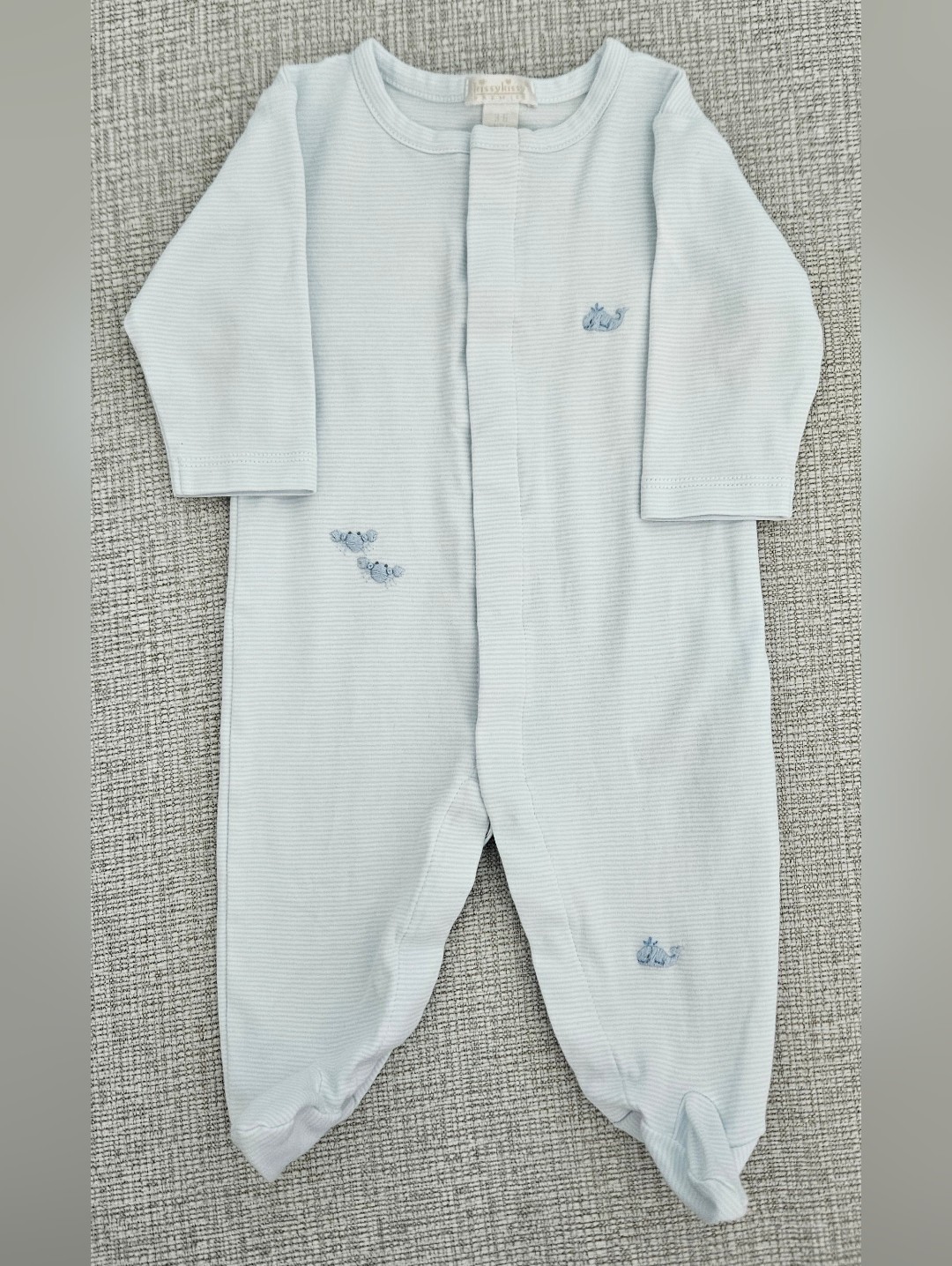 Kissy Kissy Light Blue And White Striped Crabs And Whales Footie Size 3-6 Months